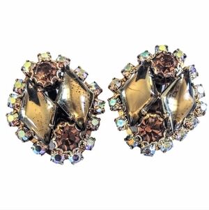 🤎 Vintage Juliana D&E Amber Brown AB Foil Rhinestone Cluster Earrings